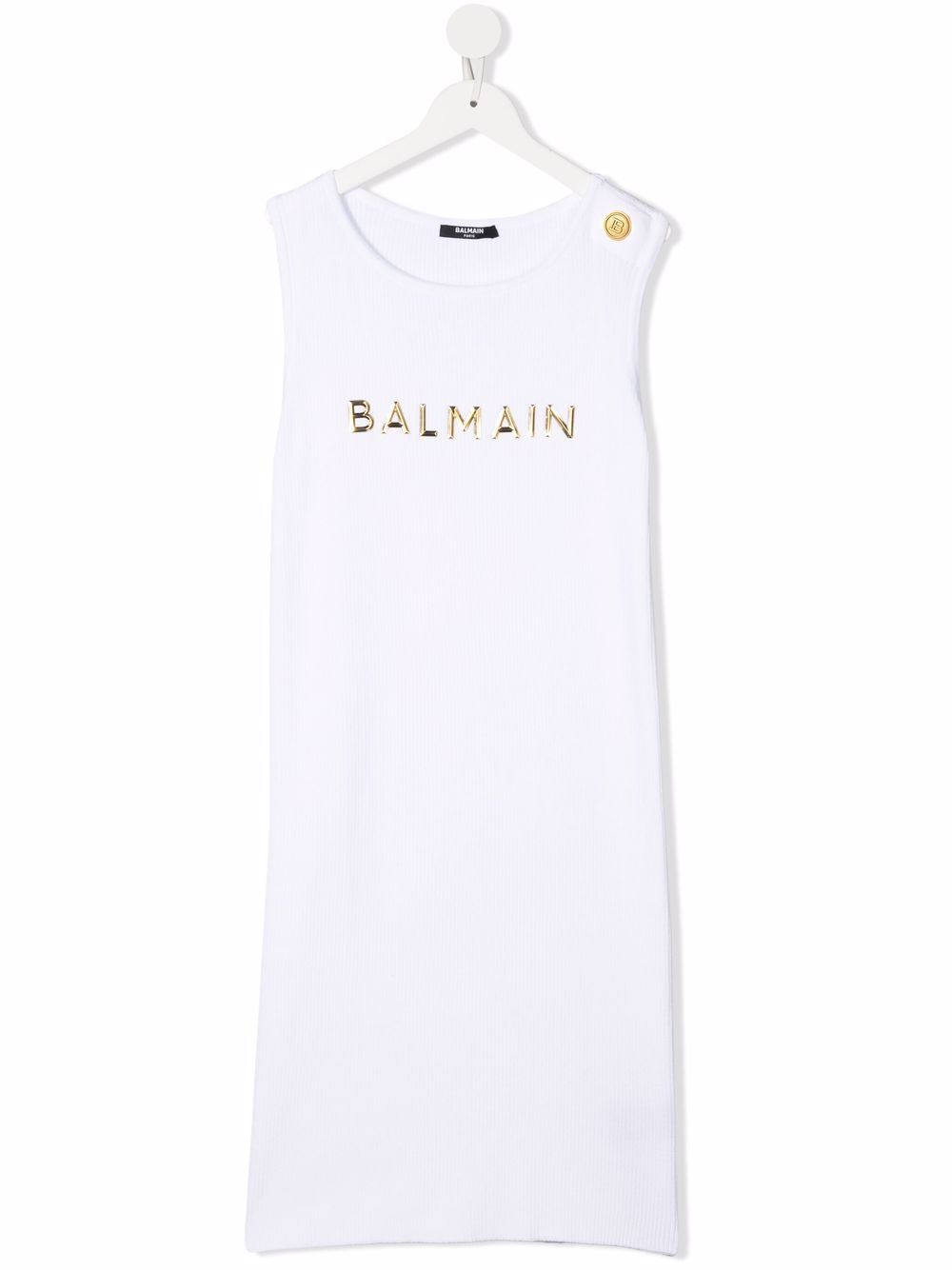 Balmain Kids TEEN chest logo tank dress - White