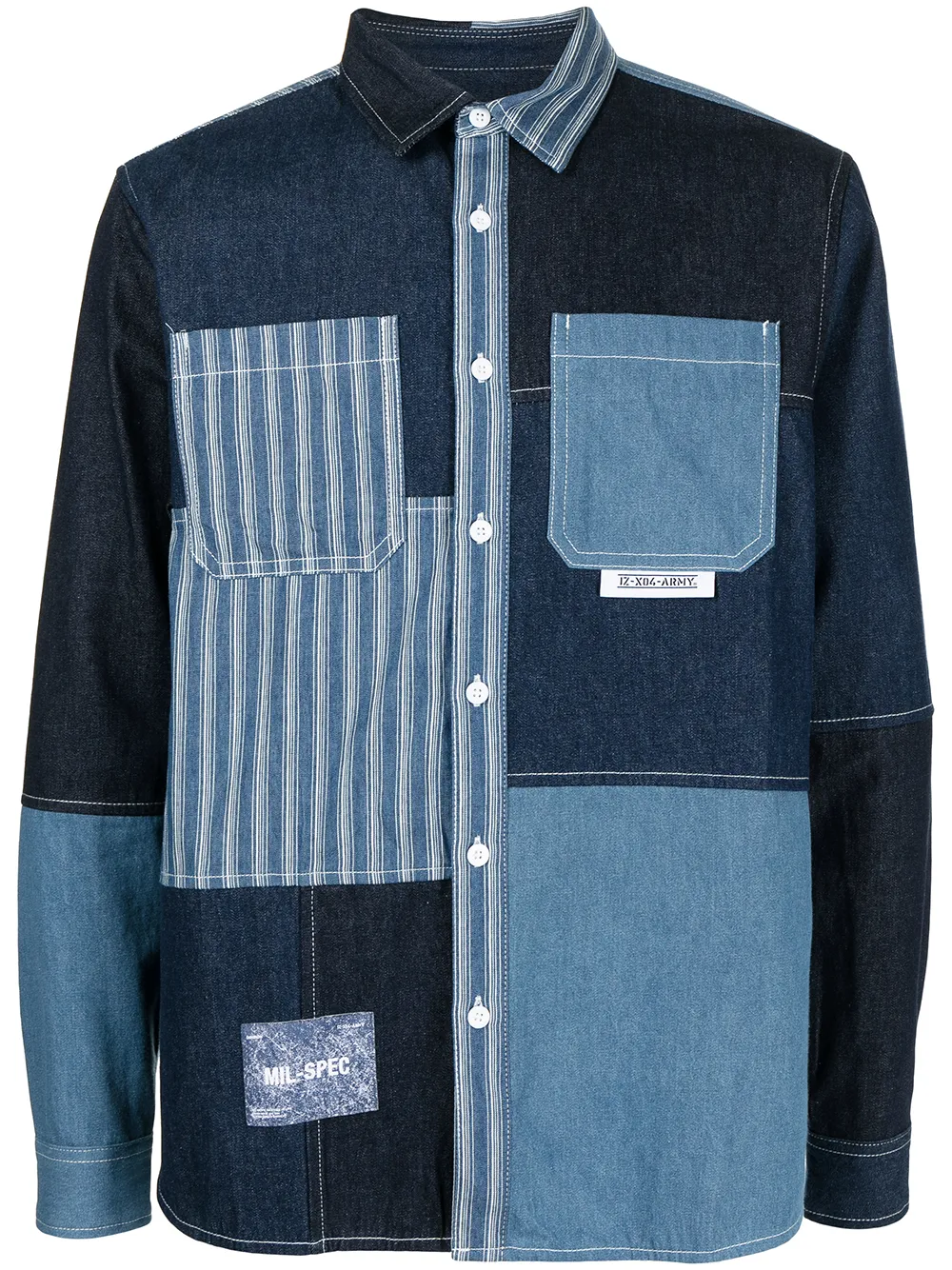 

izzue patchwork denim shirt - Blue