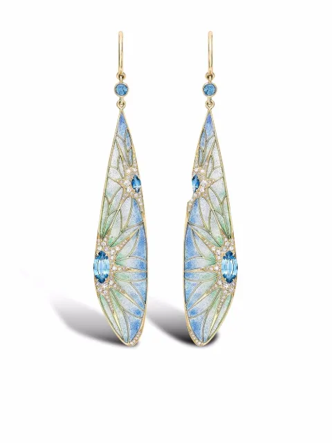 Pragnell 18kt yellow gold Wildflower dragonfly sapphire and diamond drop earrings