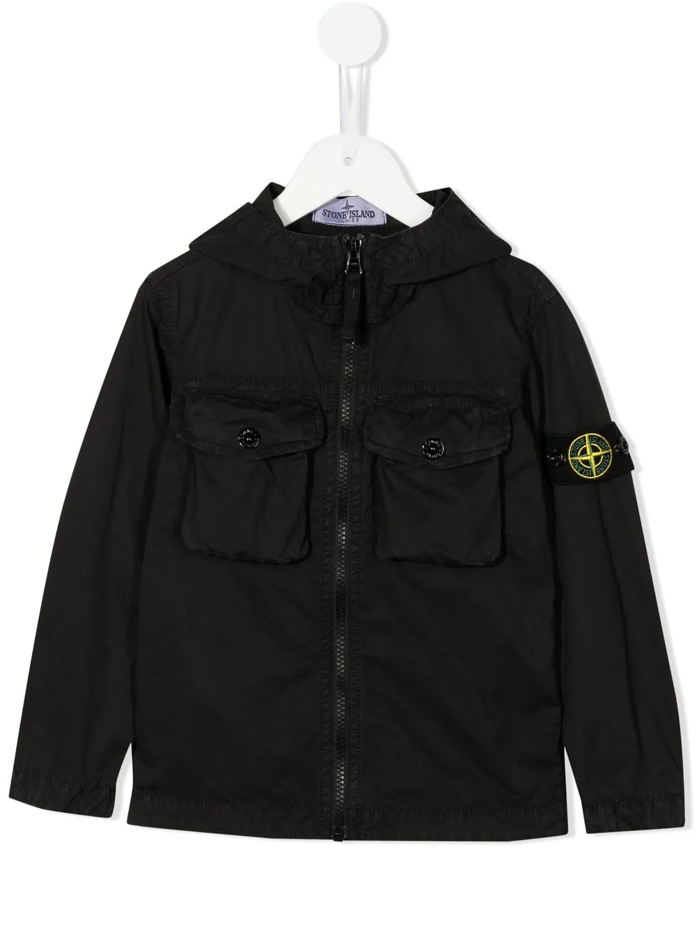 

Stone Island Junior chamarra con capucha y parche del logo - Negro