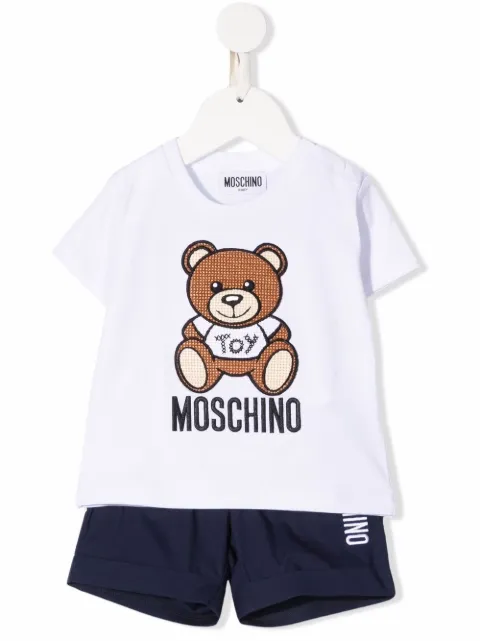 Moschino Kids شورت بأطراف مطوية وتطريز شعار الماركة