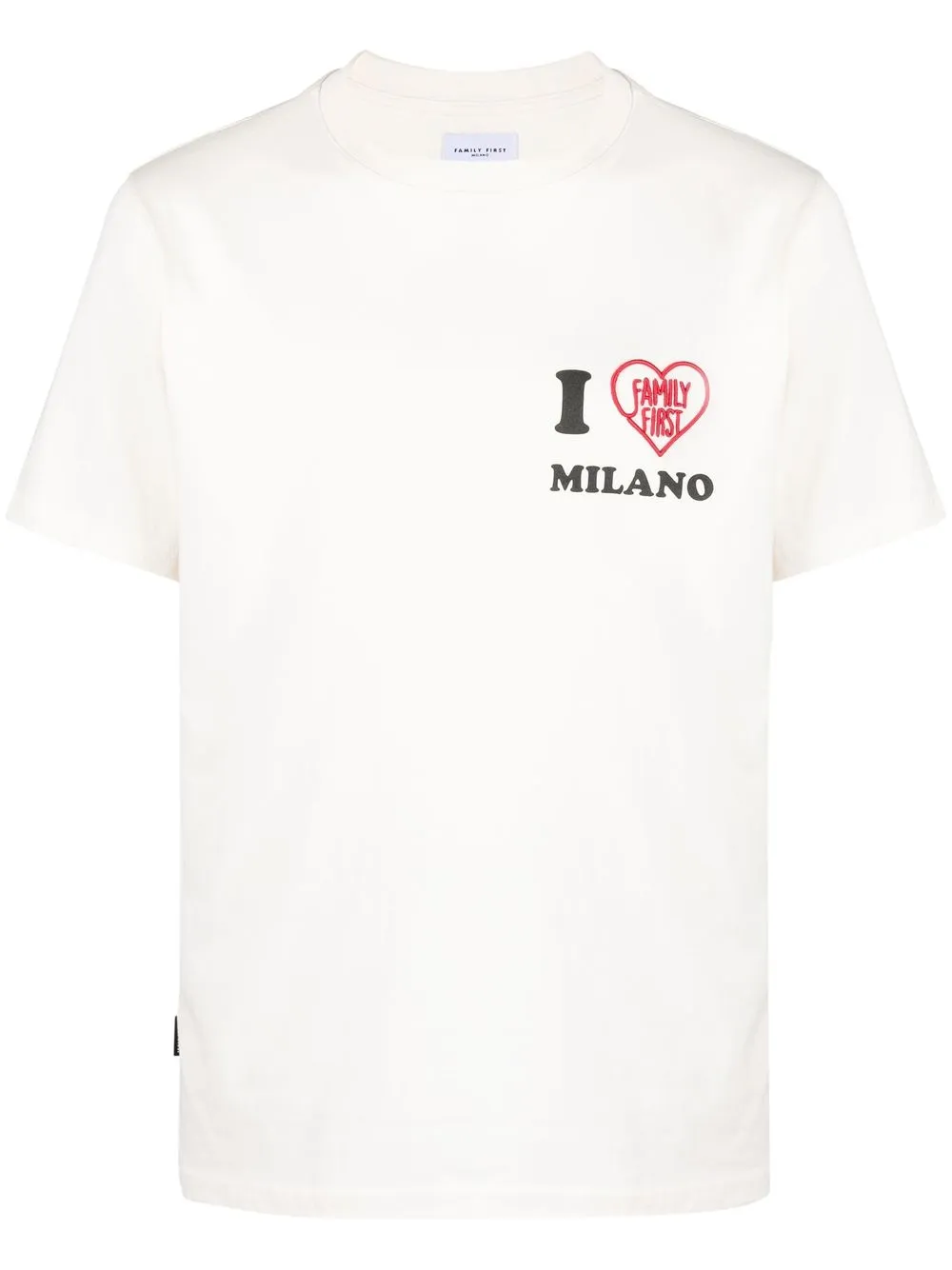 Family First playera con cuello redondo y logo - Blanco