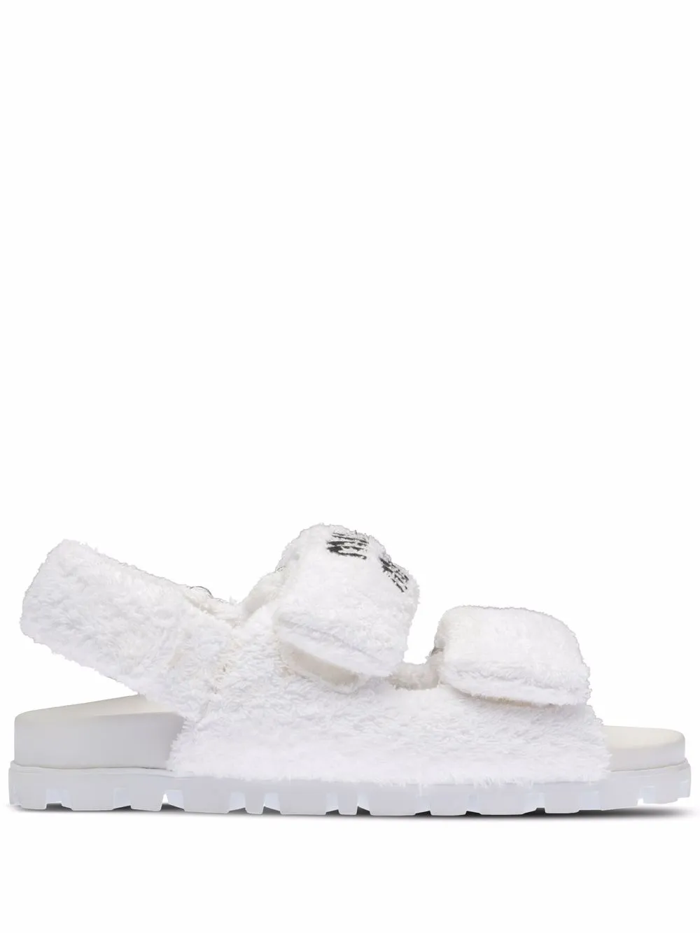 

Miu Miu logo-embroidered terry-cloth sandals - White