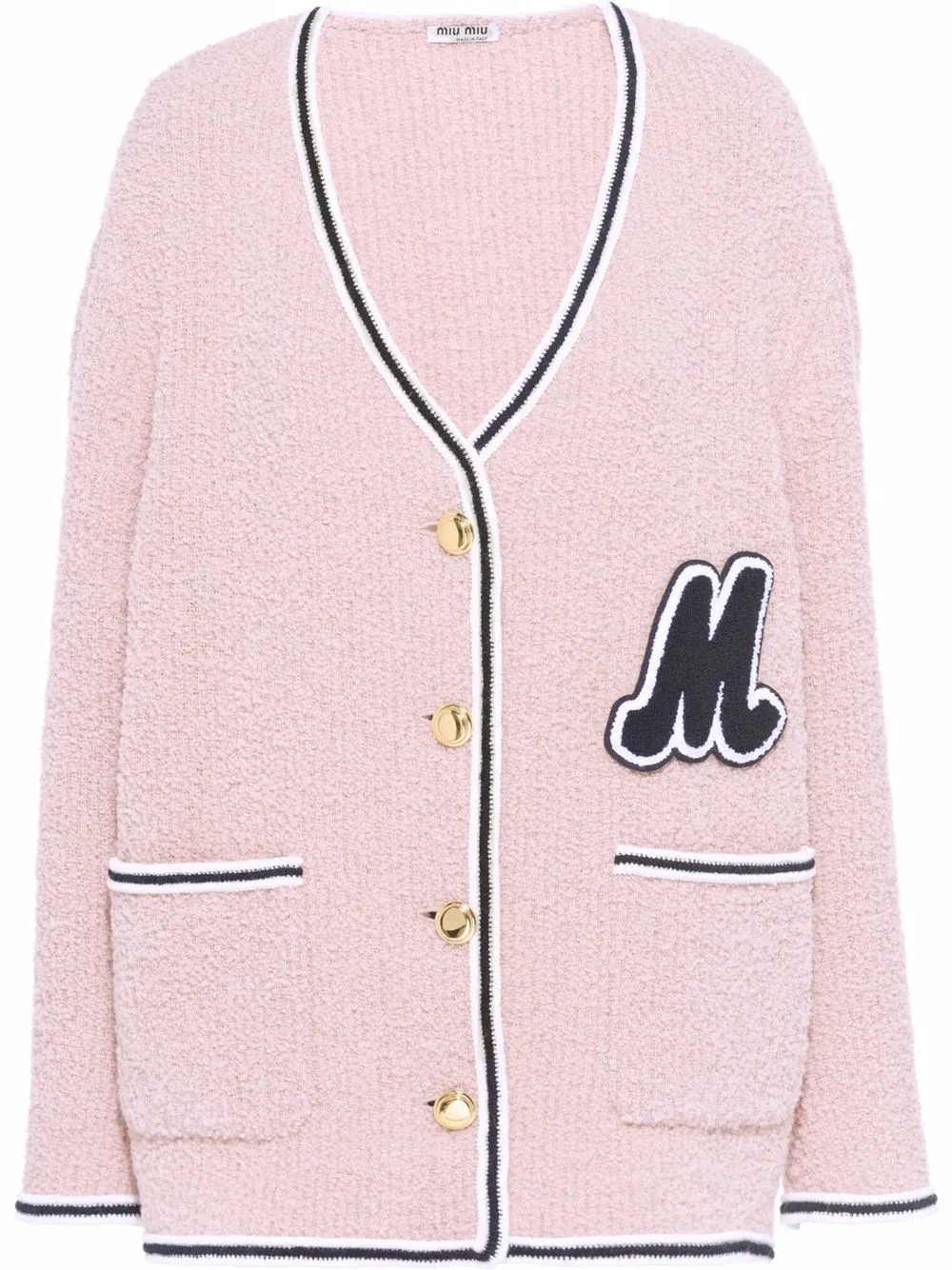 

Miu Miu logo-patch bouclé cardigan - Pink