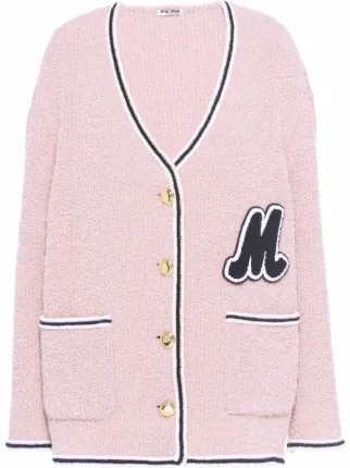 Miu Miu logo-patch Bouclé Cardigan - Farfetch