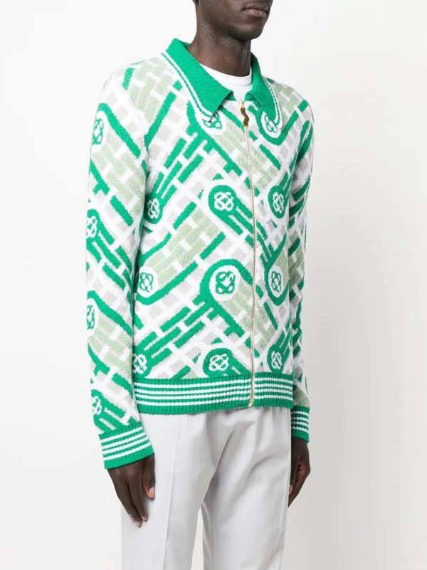 Casablanca Monogram Knitted Zip-Up Cardigan - Green