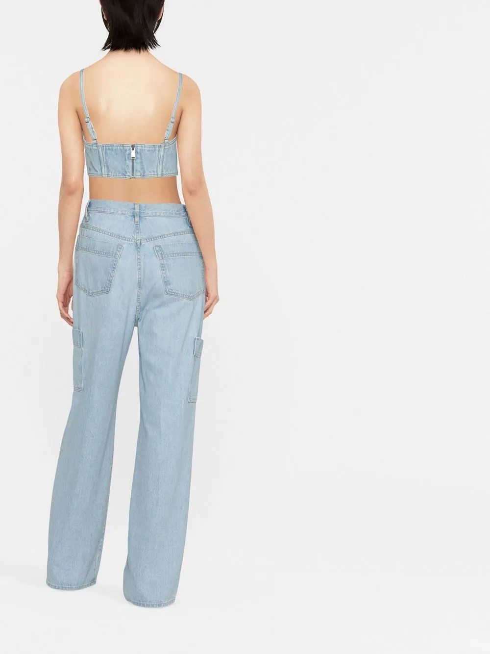 Area Crystal-embellished Denim Crop Top In Blau