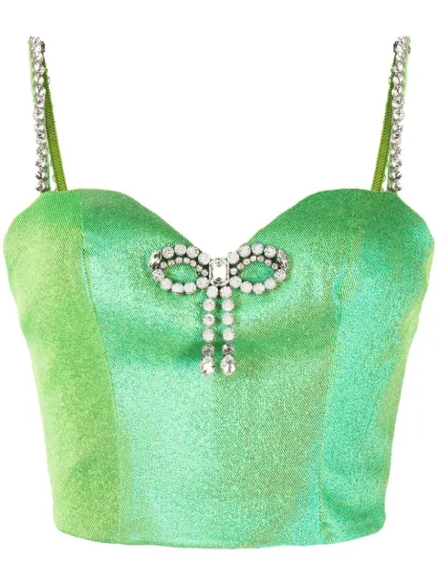 AREA crystal bow-embellished corset top