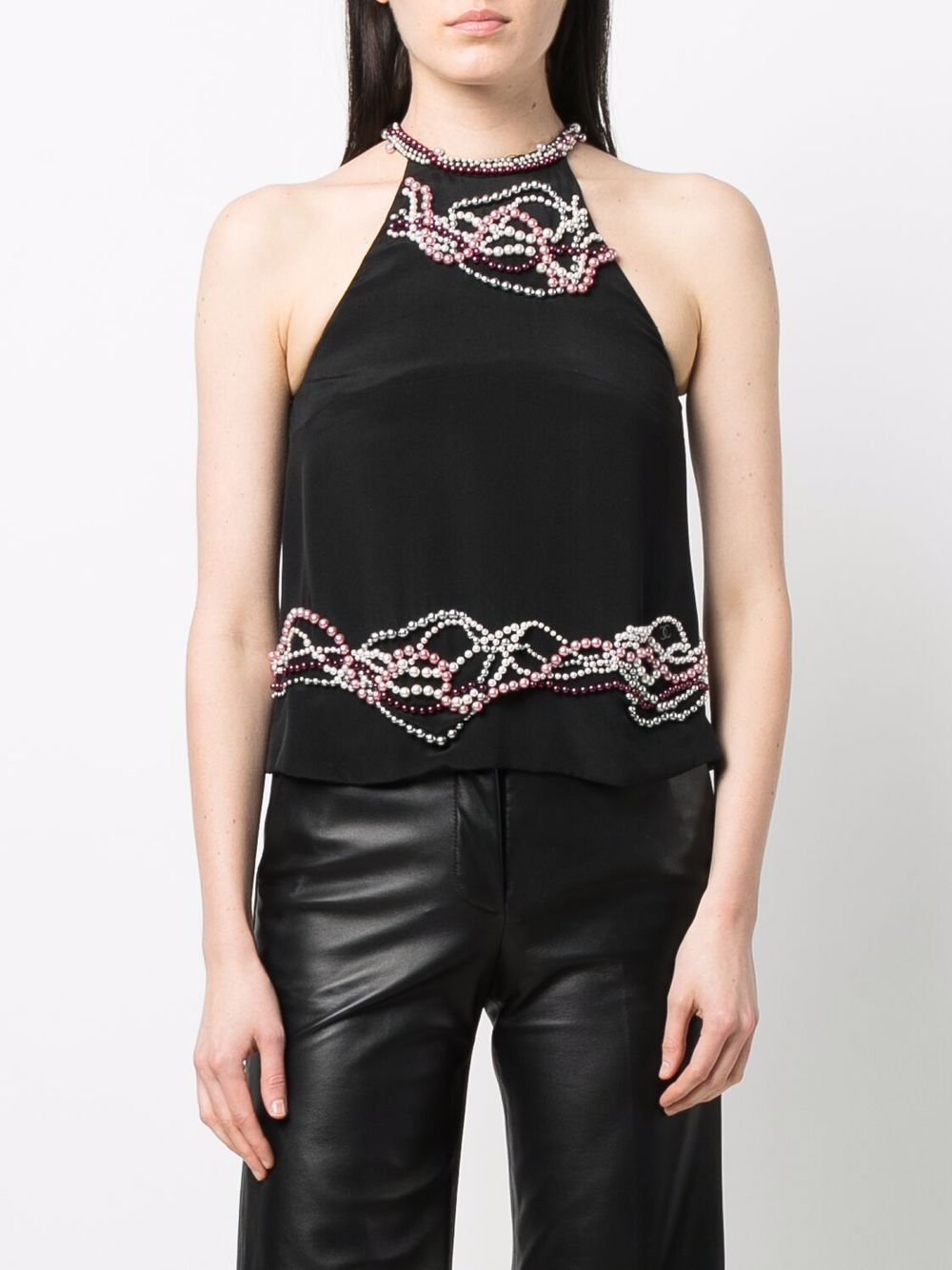 CHANEL 2002 pearl-embellished halterneck silk top Women