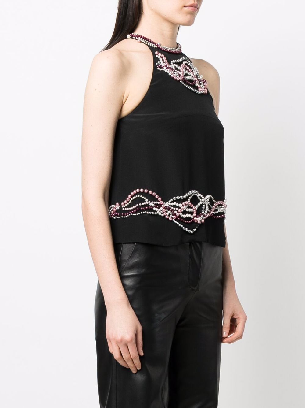 CHANEL 2002 pearl-embellished halterneck silk top Women