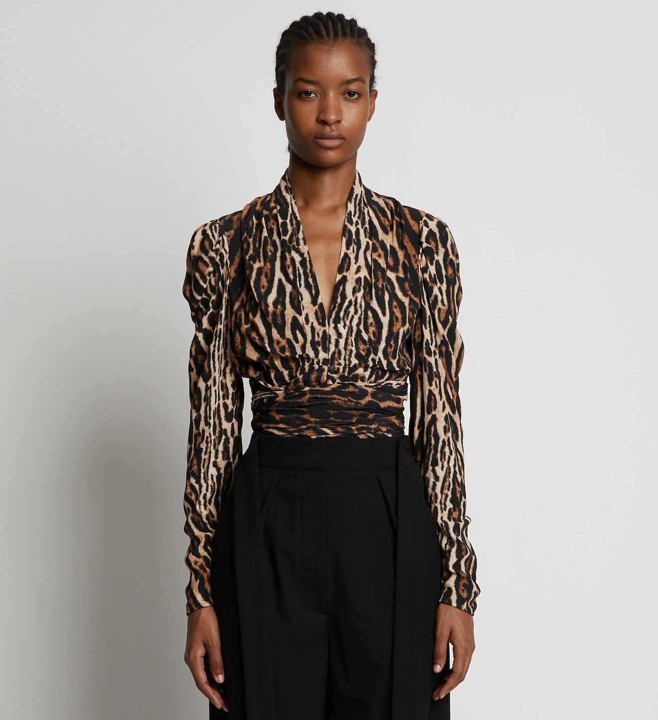 Leopard Crepe De Chine V-Neck Top