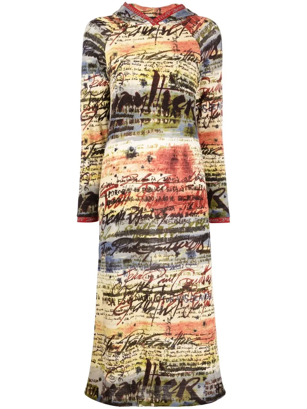 

Jean Paul Gaultier Pre-Owned vestido midi con capucha y texto estampado 2000 - Neutro