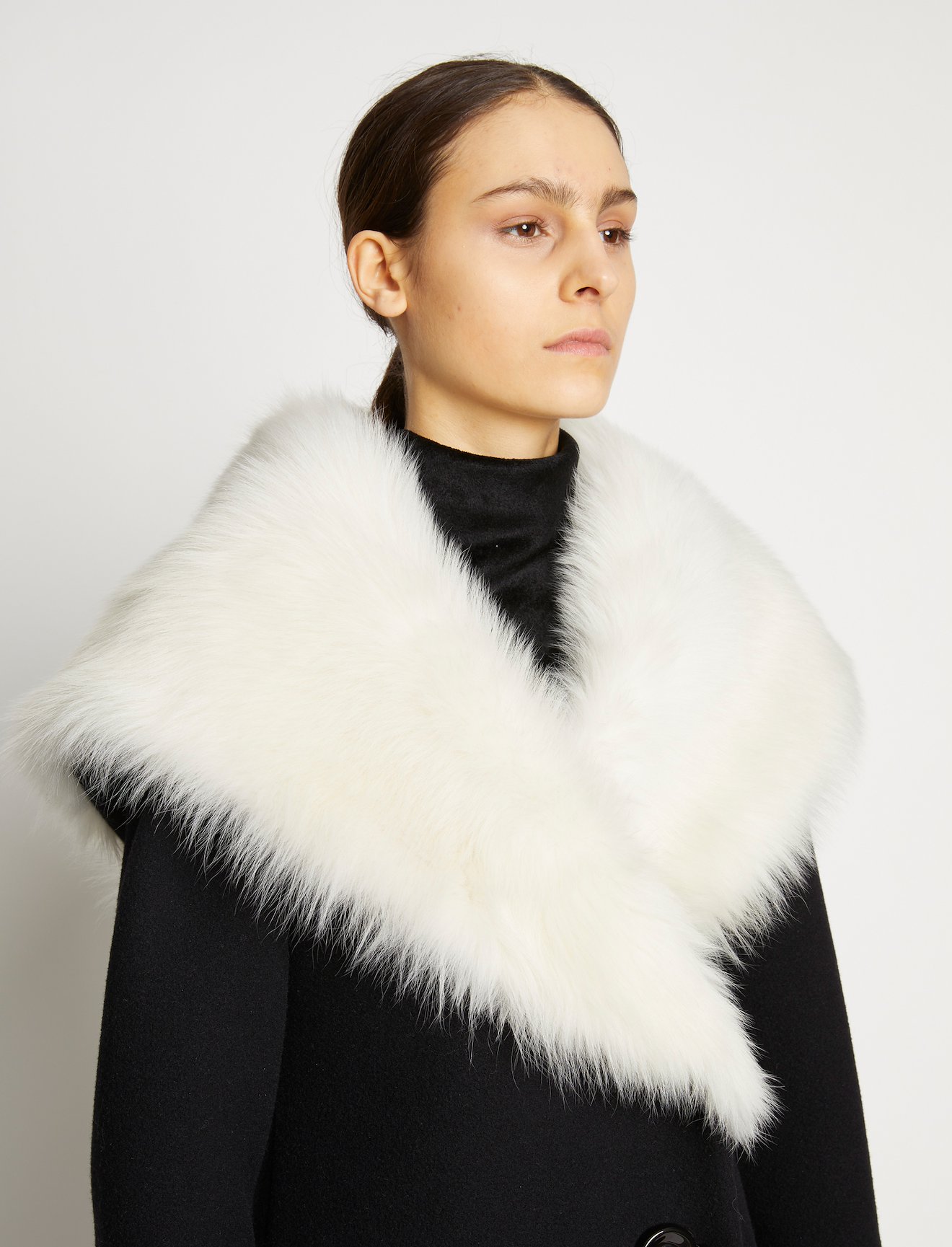 Double Face Wool Melton Shearling Lapel Coat #3