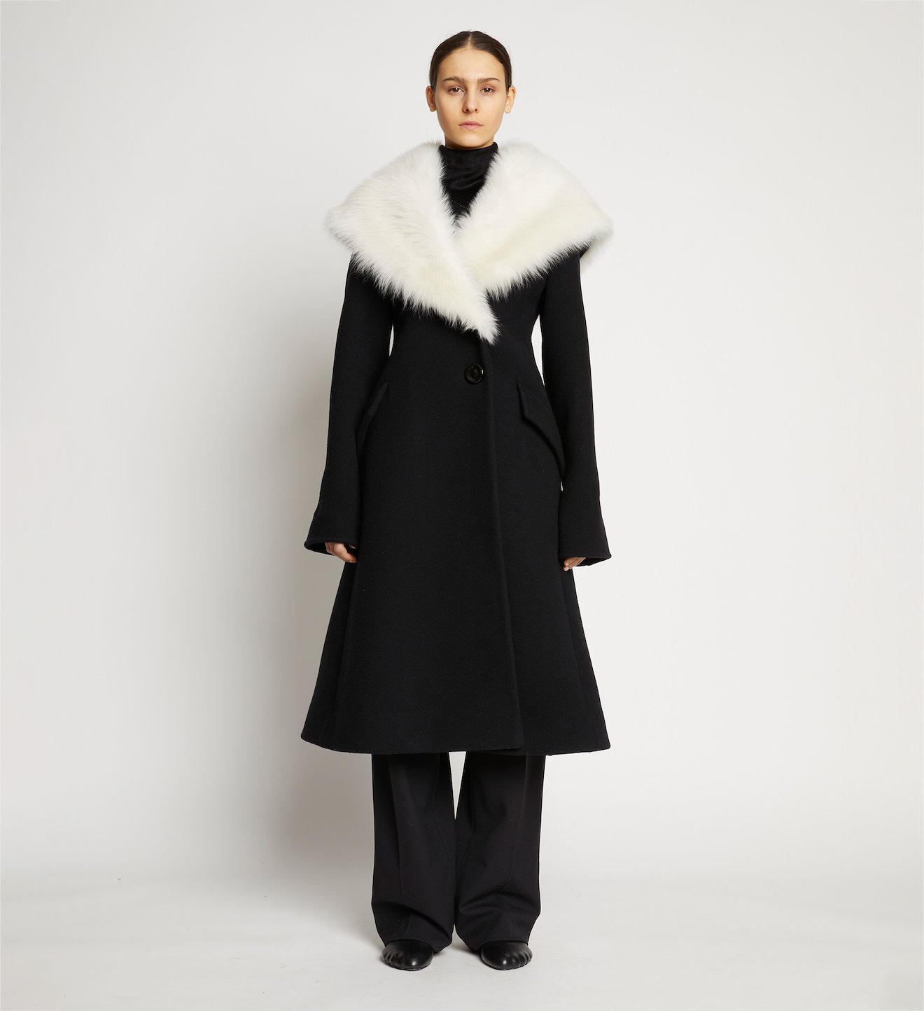 Double Face Wool Melton Shearling Lapel Coat