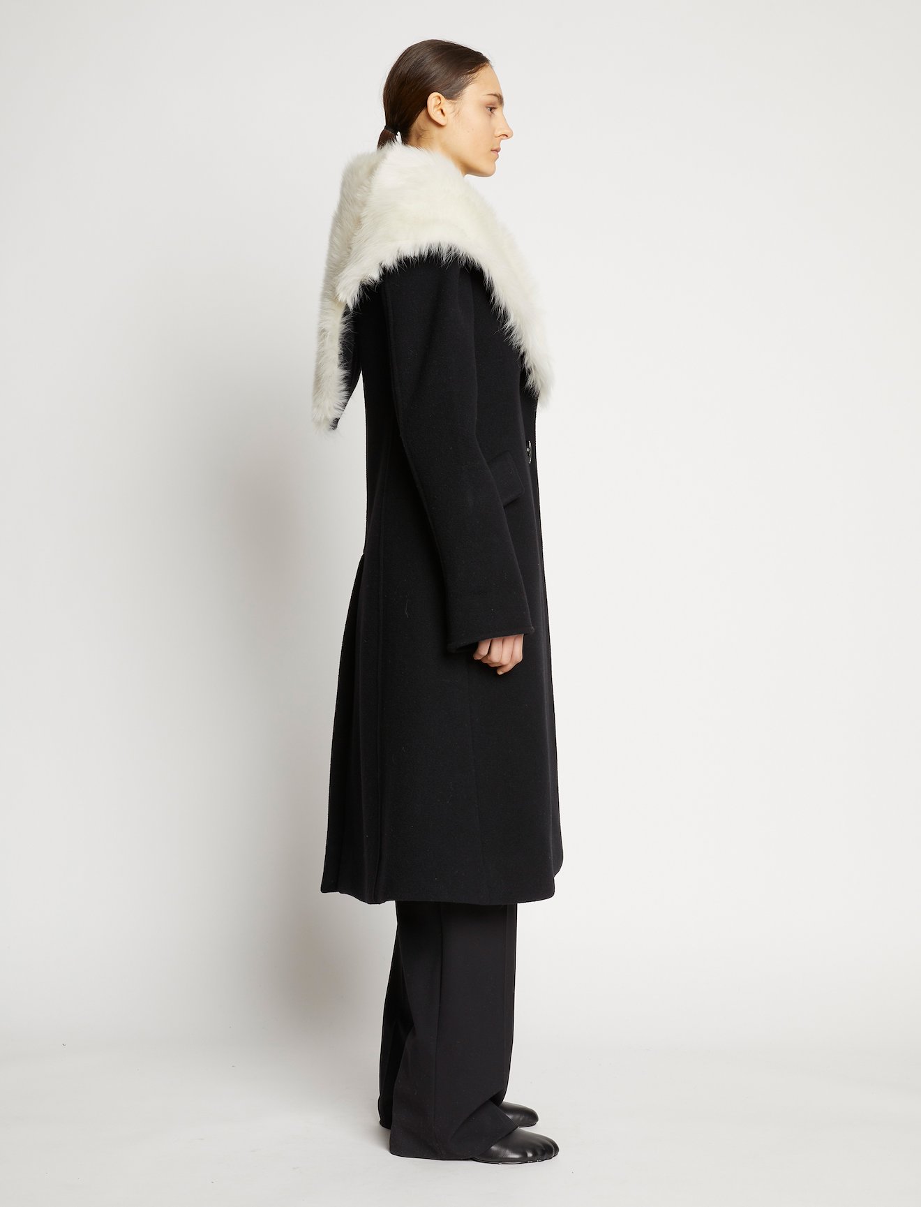 Double Face Wool Melton Shearling Lapel Coat #1