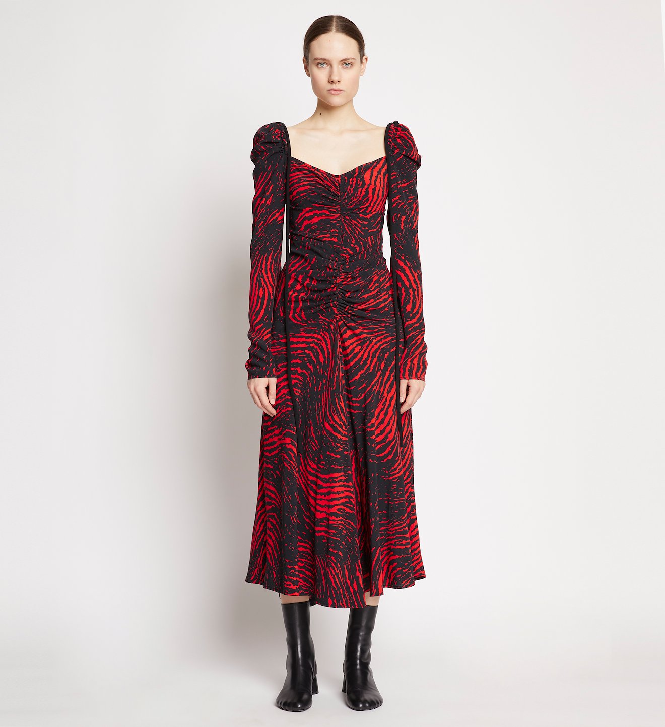 Painted Spiral Crepe De Chine Cinched Dress