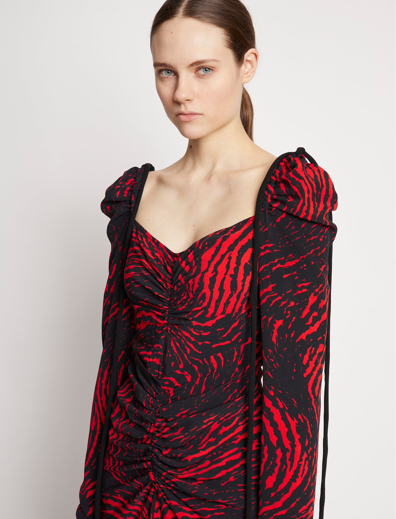 Painted Spiral Crepe De Chine Cinched Dress #3