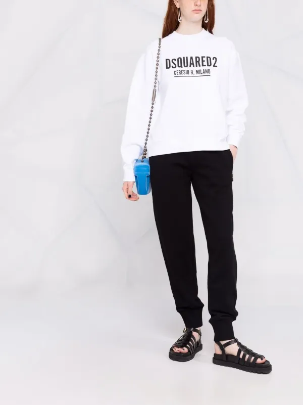 DSQUARED2 Logo Print Crew Neck Sweatshirt | White | FARFETCH