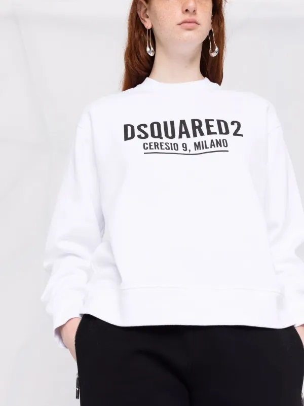 DSQUARED2 Logo Print Crew Neck Sweatshirt | White | FARFETCH
