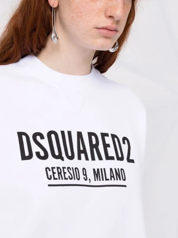 DSQUARED2 Logo Print Crew Neck Sweatshirt | White | FARFETCH