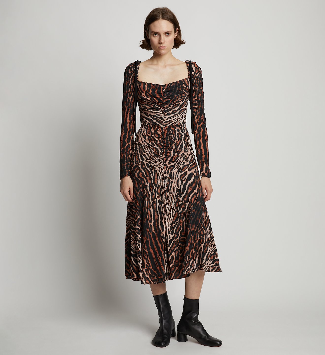 Leopard Crepe De Chine Cinched Dress