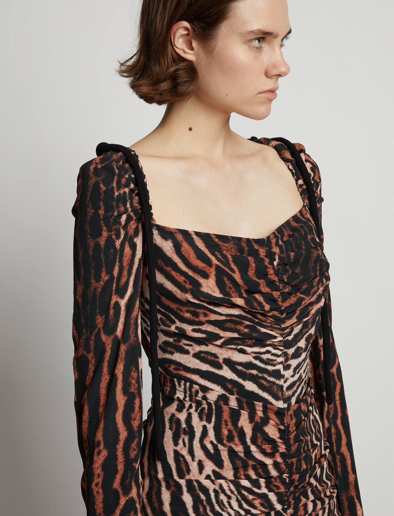 Leopard Crepe De Chine Cinched Dress #3