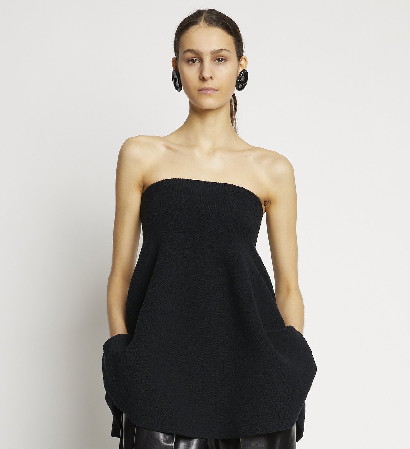 Silk Viscose Boucle Strapless Dress