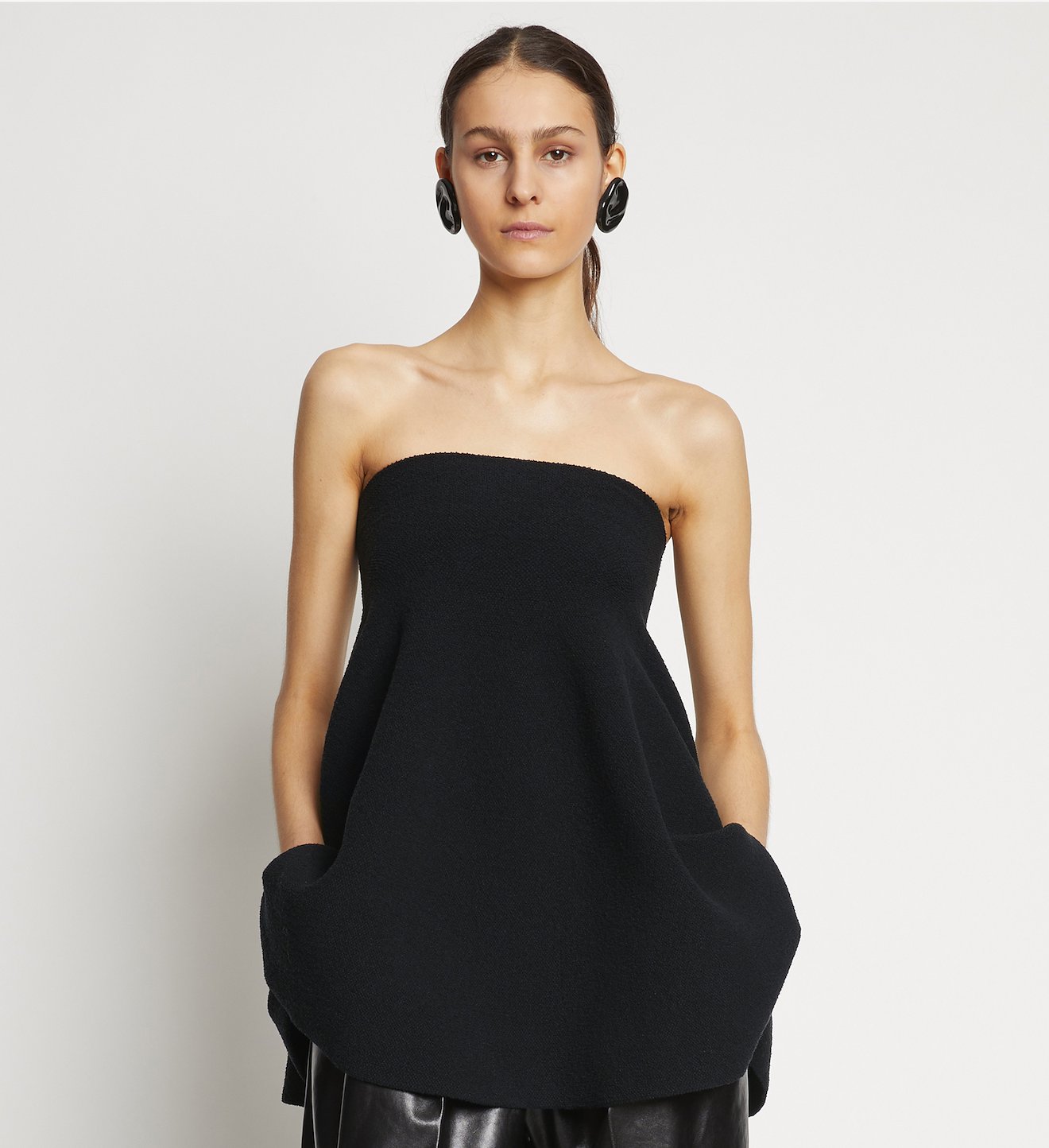 Silk Viscose Boucle Strapless Dress