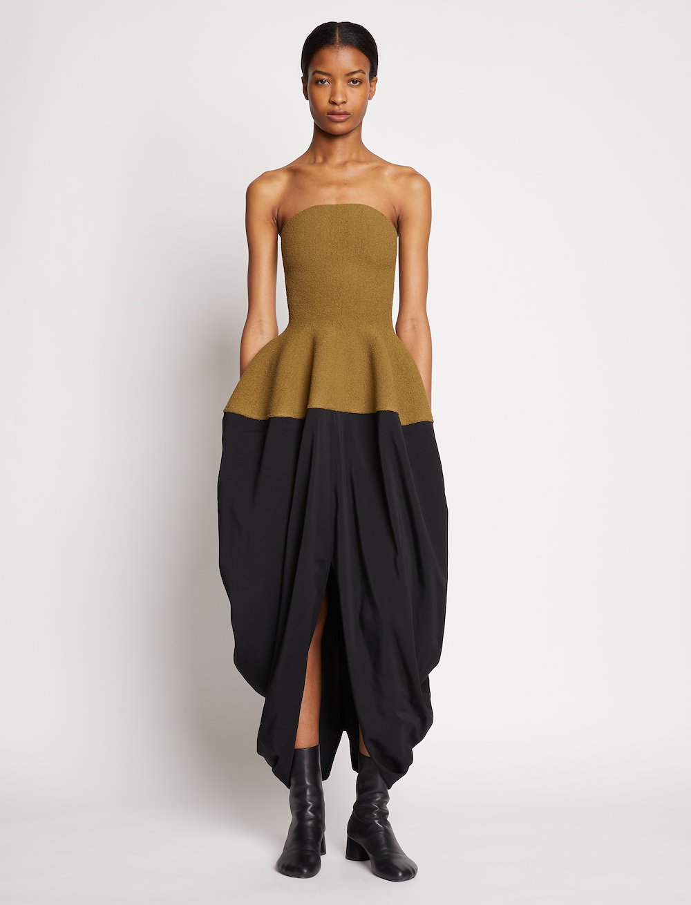 Sculpted Silk Boucle Strapless Knit Dress