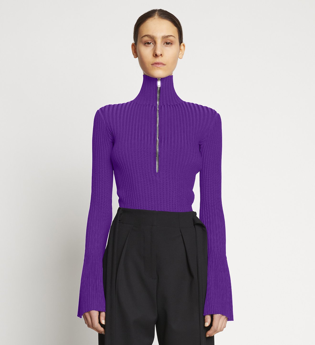 Viscose Rib Zip Sweater