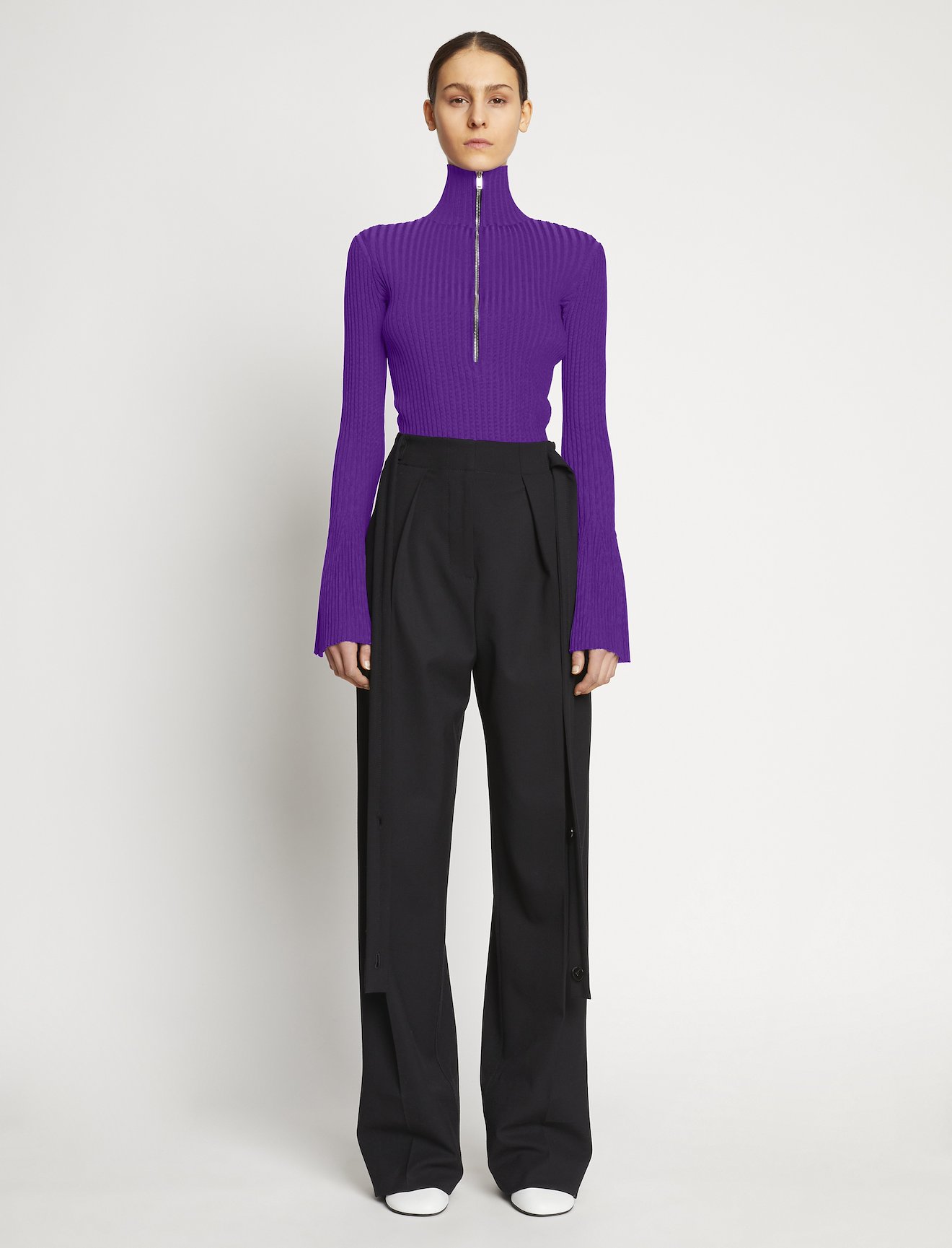 Viscose Rib Zip Sweater in purple | Proenza Schouler