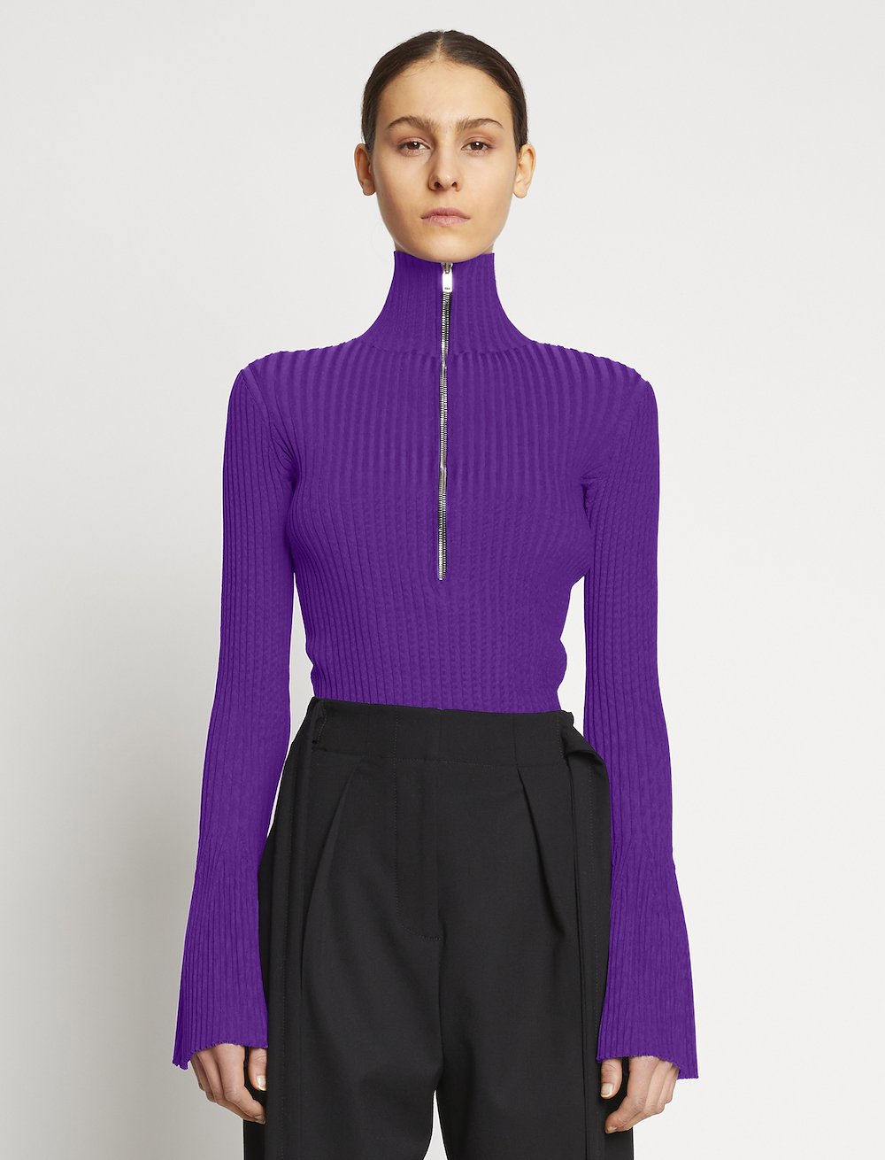 Viscose Rib Zip Sweater