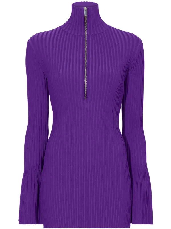 Proenza Schouler Zipped Rib-knit Jumper in Purple