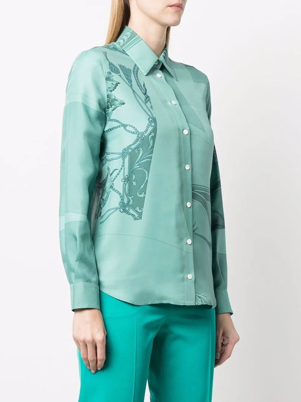  Ferragamo Graphic-print Silk Shirt - Green 