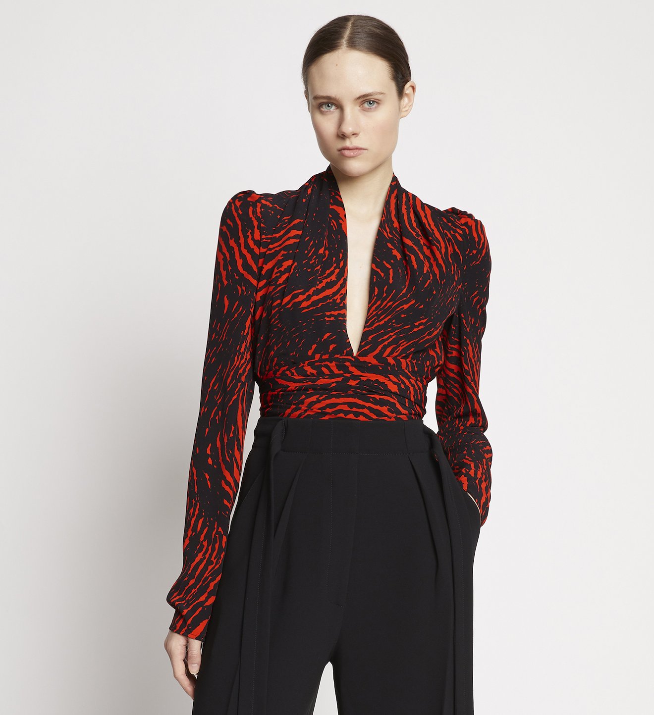 Painted Spiral Crepe de Chine V-Neck Top