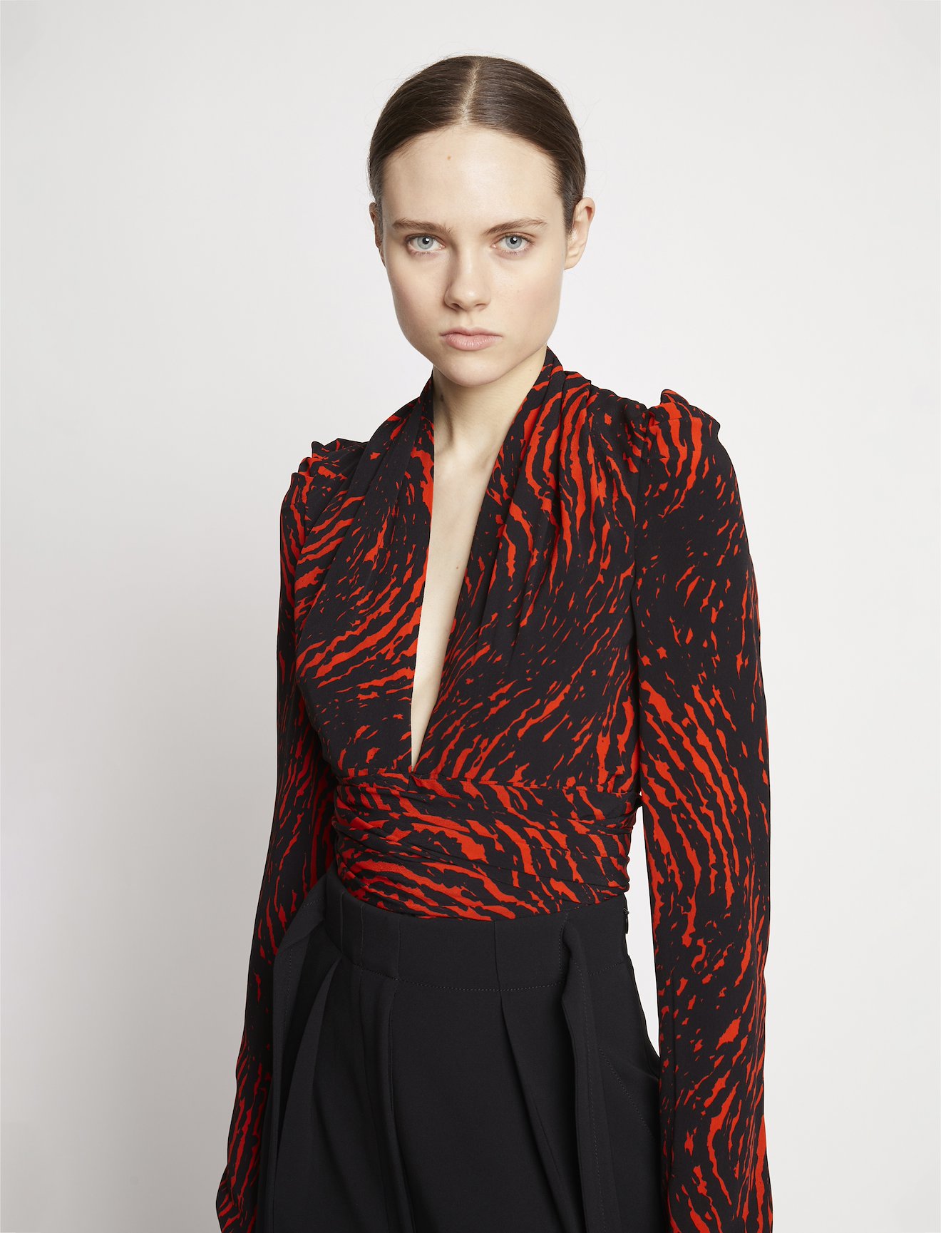 Painted Spiral Crepe de Chine V-Neck Top #4