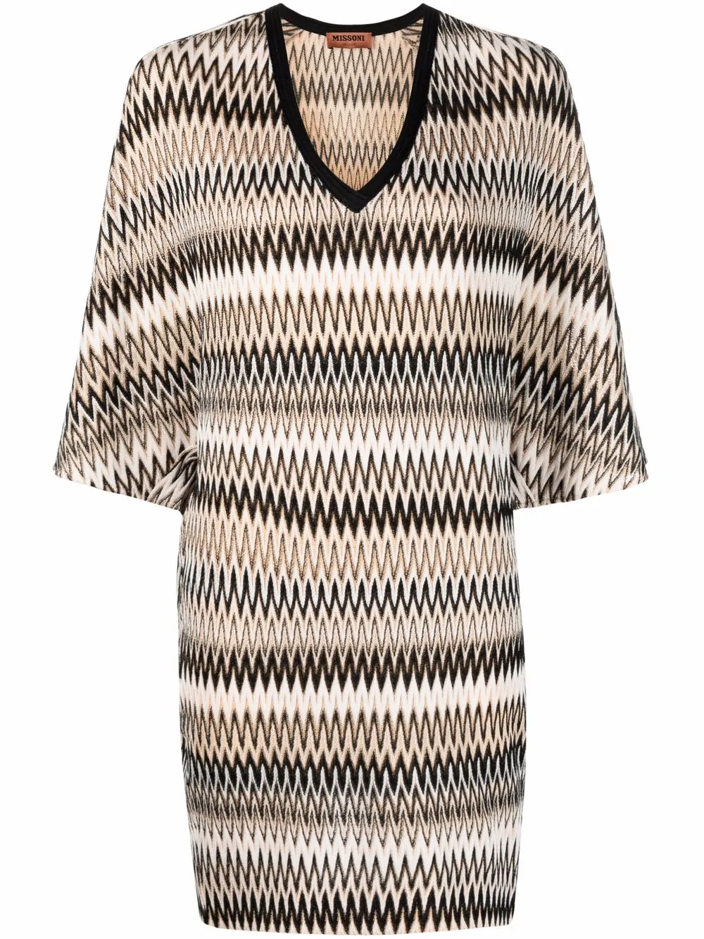 

Missoni zigzag intarisa-knit V-neck mini dress - Neutrals