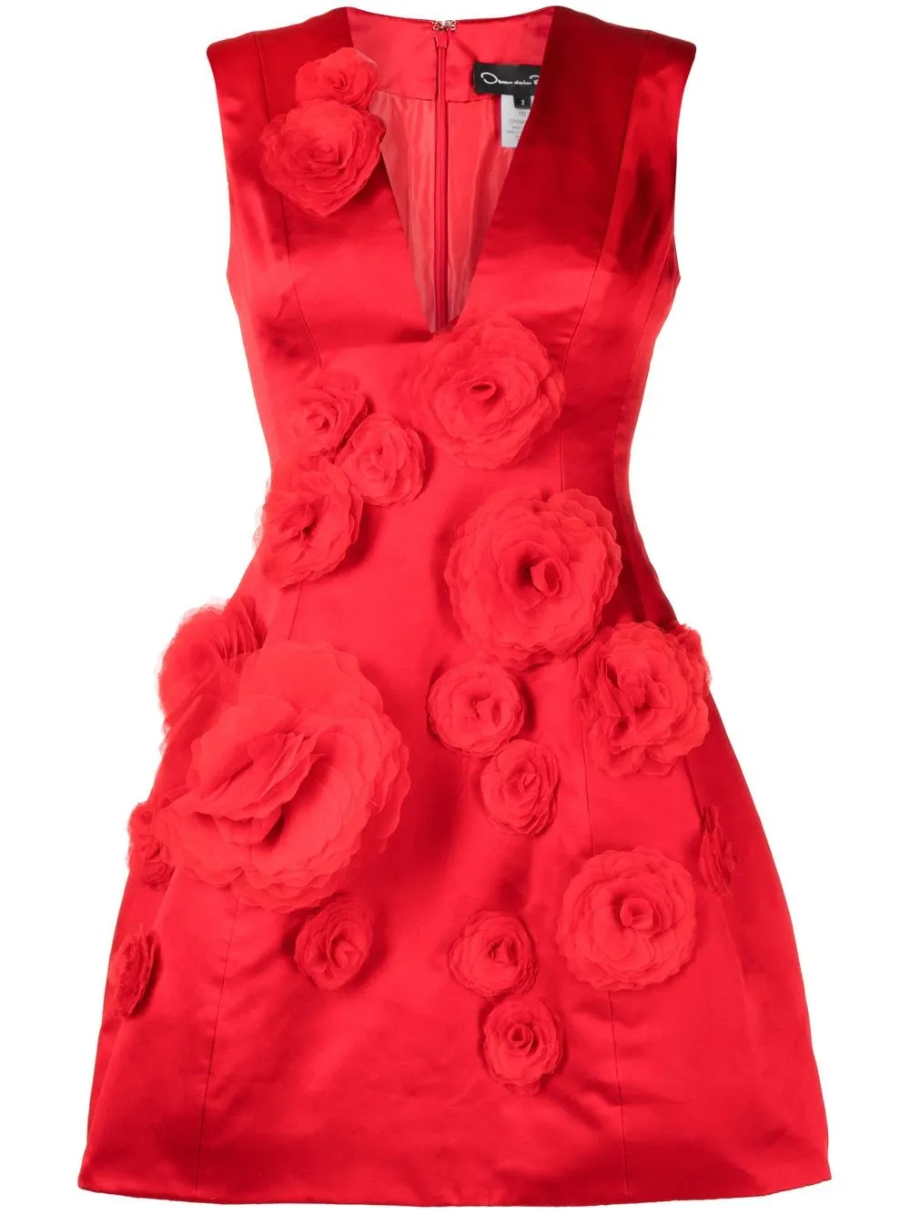 

Oscar de la Renta floral-appliqué A-line silk dress - Rojo