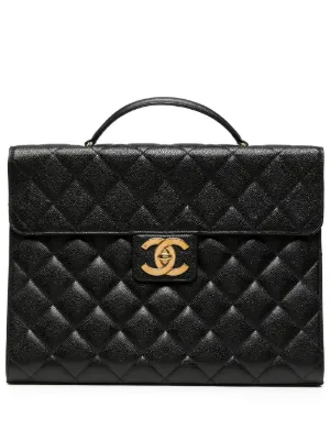 CHANEL Pre-Owned Quilted Flat Briefcase | Black | FARFETCH