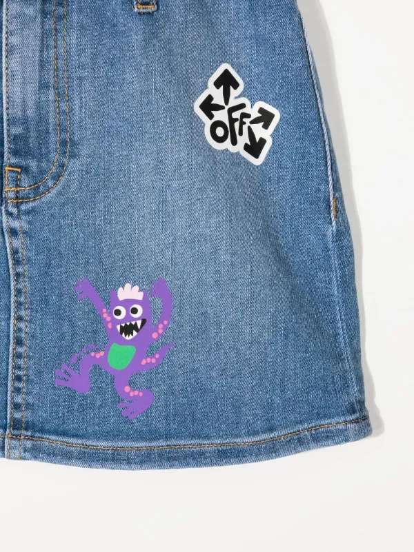 Off-White Kids Monster-print Denim Skirt | Blue | FARFETCH