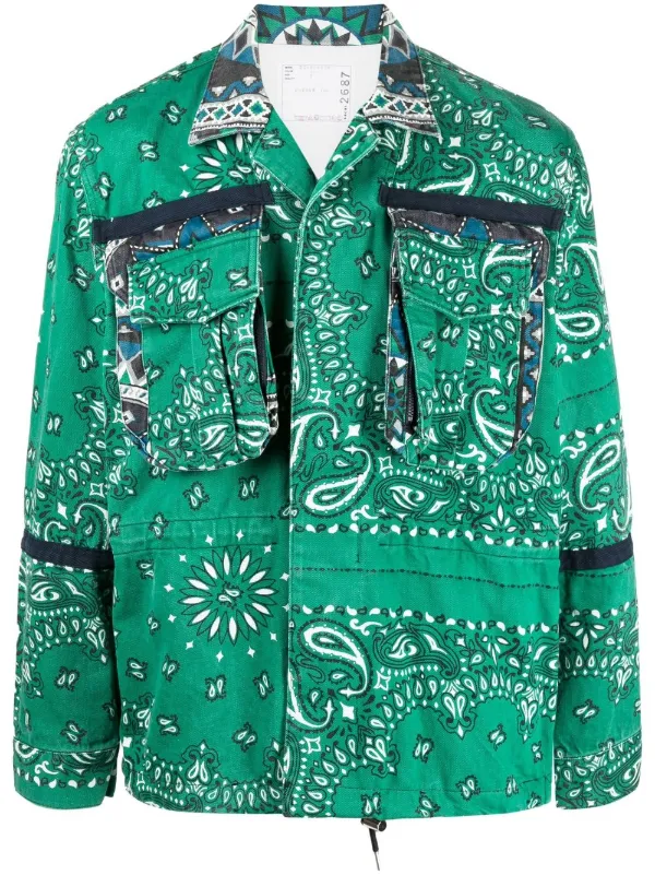 Sacai Paisley-Print Cargo Shirt Jacket - Green