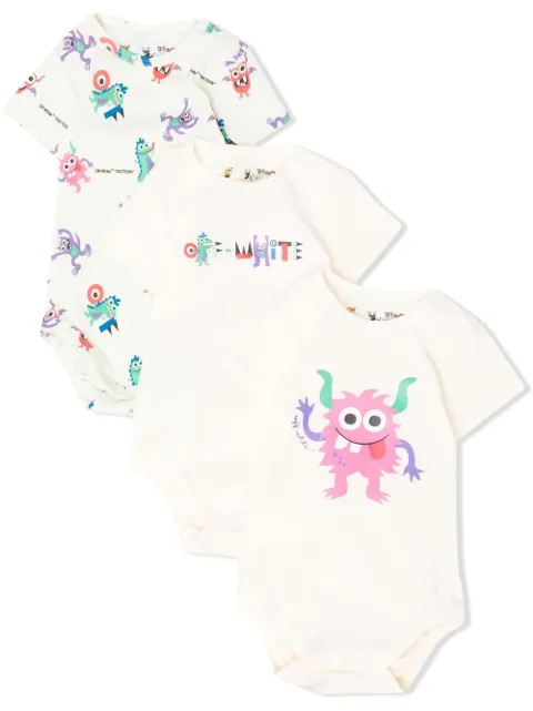 Off-White Kids pack de tres bodies con dibujo estampado