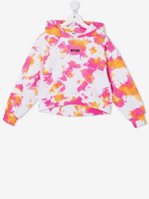 MSGM Kids cotton tie-dye print hoodie