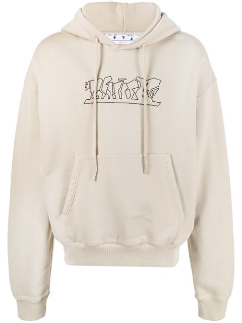 Off-White logo-embroidered cotton hoodie Men