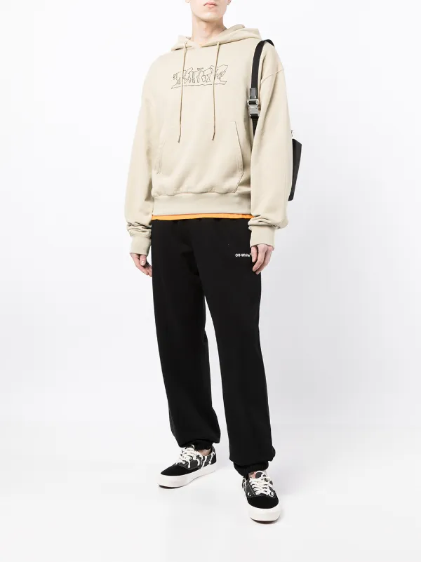 Off-White logo-embroidered Cotton Hoodie | Brown | FARFETCH