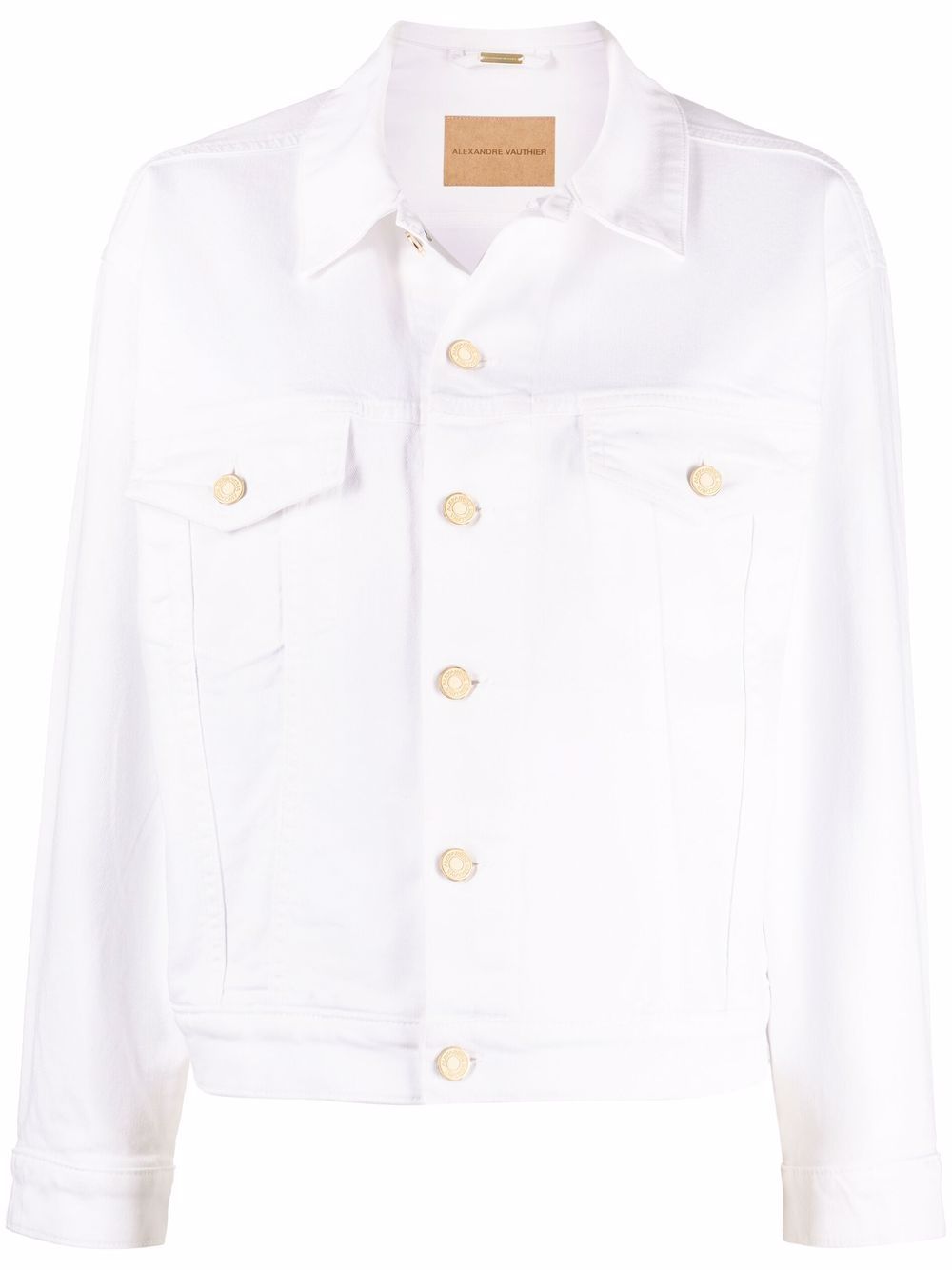 White denim jacket with best sale gold buttons