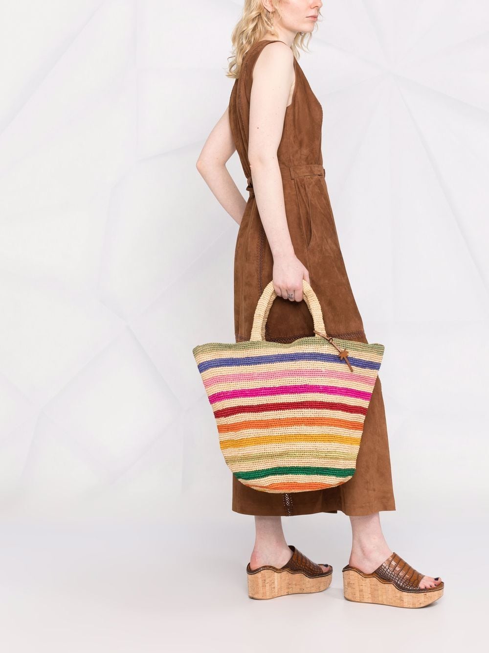 Image 2 of Manebi large Summer horizontal-stripe tote bag