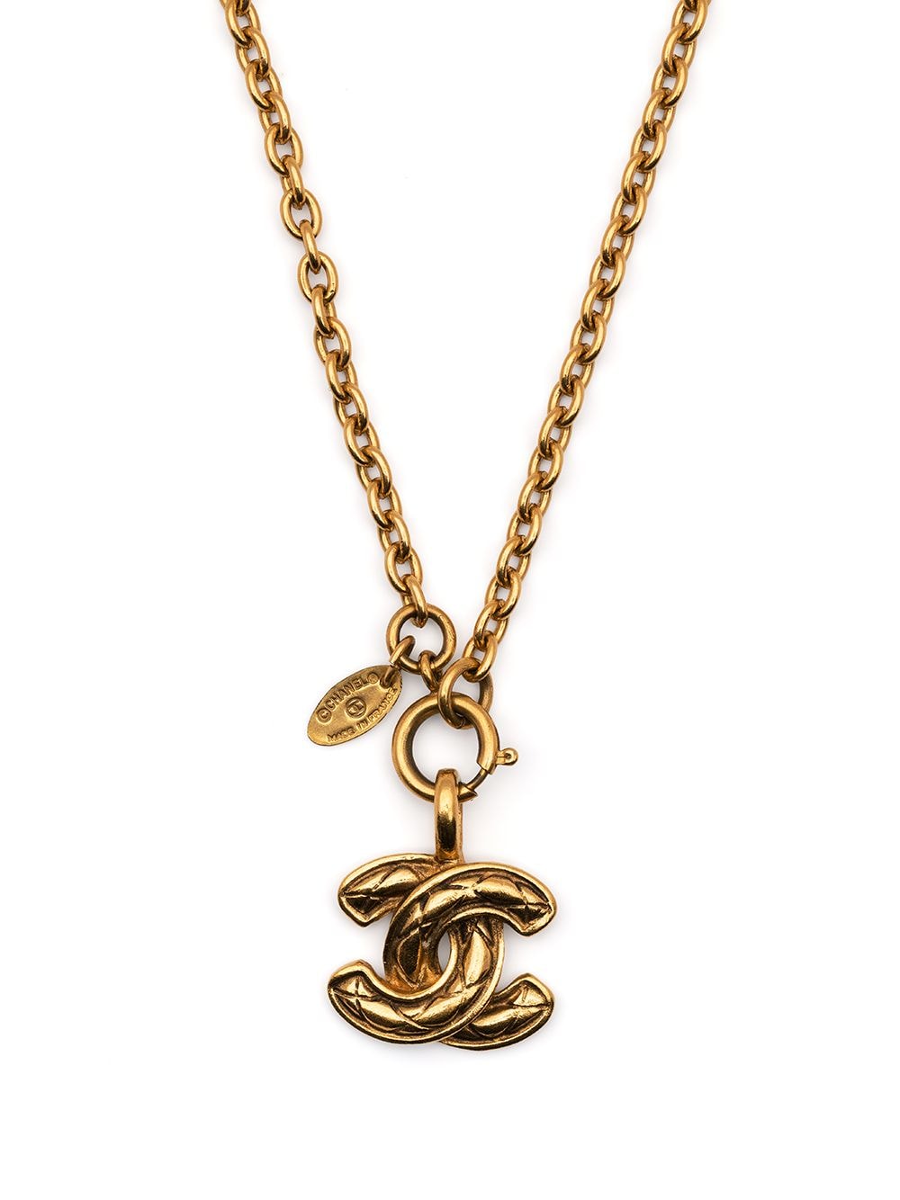 Chanel Vintage Chanel Gold Tone CC Logo Pendant Necklace