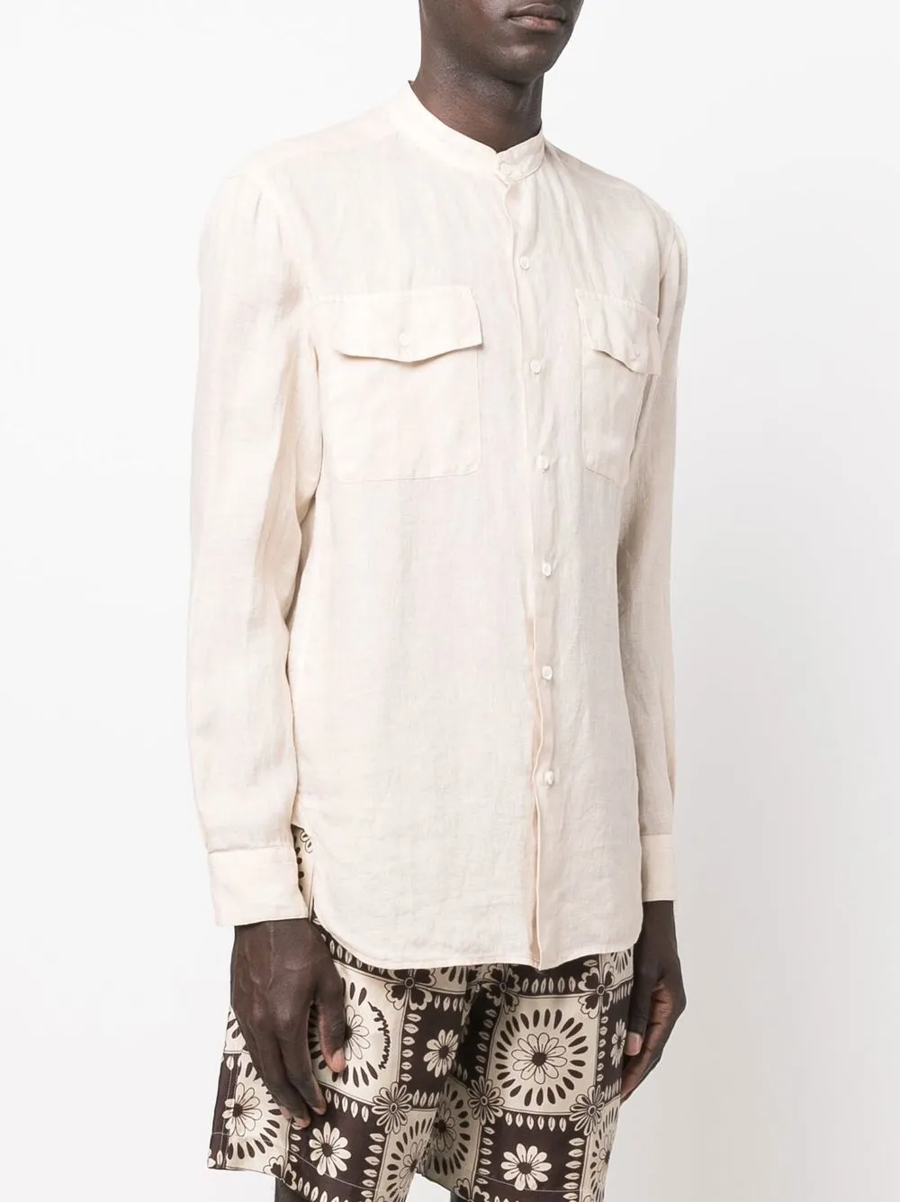 Malo bandcollar Linen Shirt Farfetch