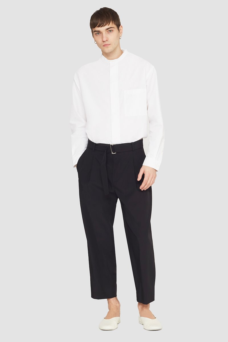 Single Pleat Trouser-black #0 Single Pleat Trouser, belted drop-crotch trousers from 3.1 PHILLIP LIM featuring black, wool blend, belt loops, belted waist, rear welt pocket, drop crotch and cropped.- 0